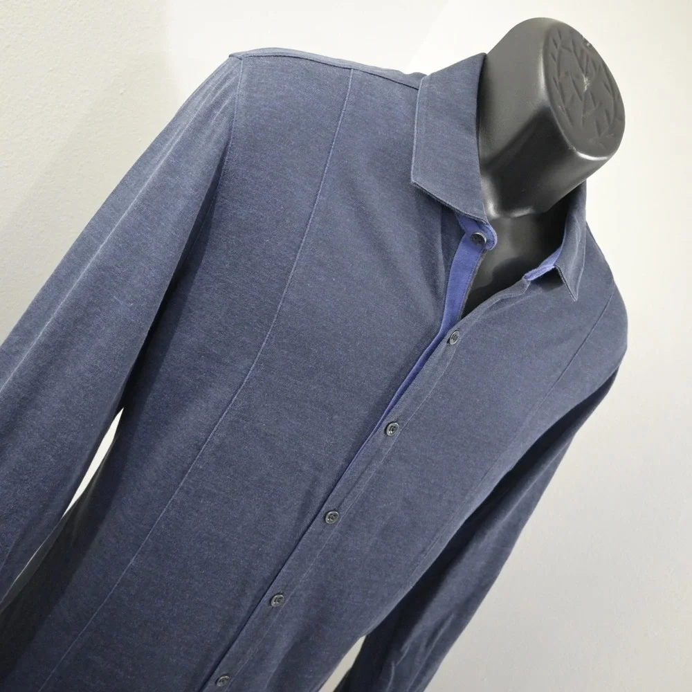 Hugo Boss Button Up Mens XL Slim Fit Dark Blue Elbow Patch Cotton Shirt